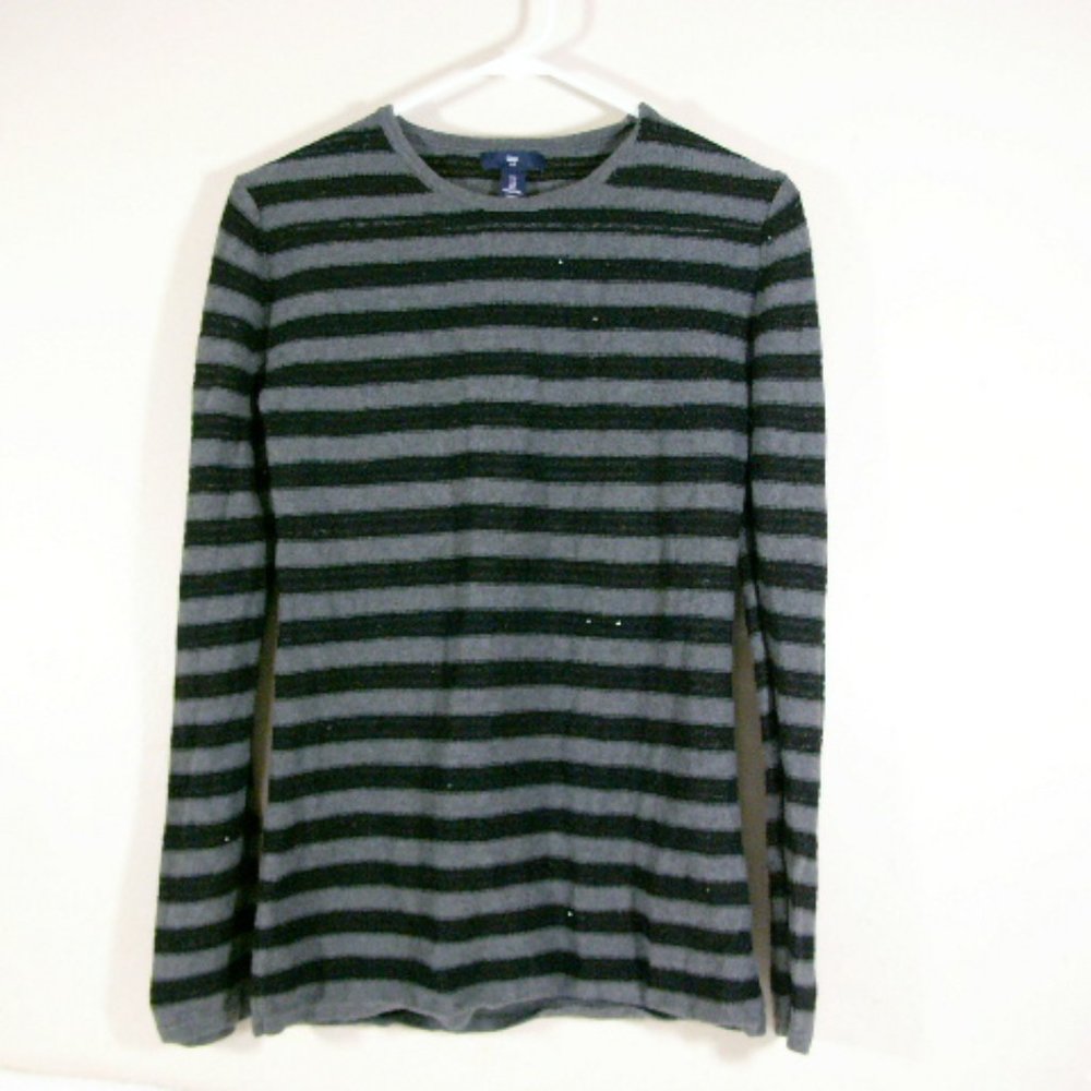 GAP Black and White Striped Long-Sleve Top with Sequins - Size Small